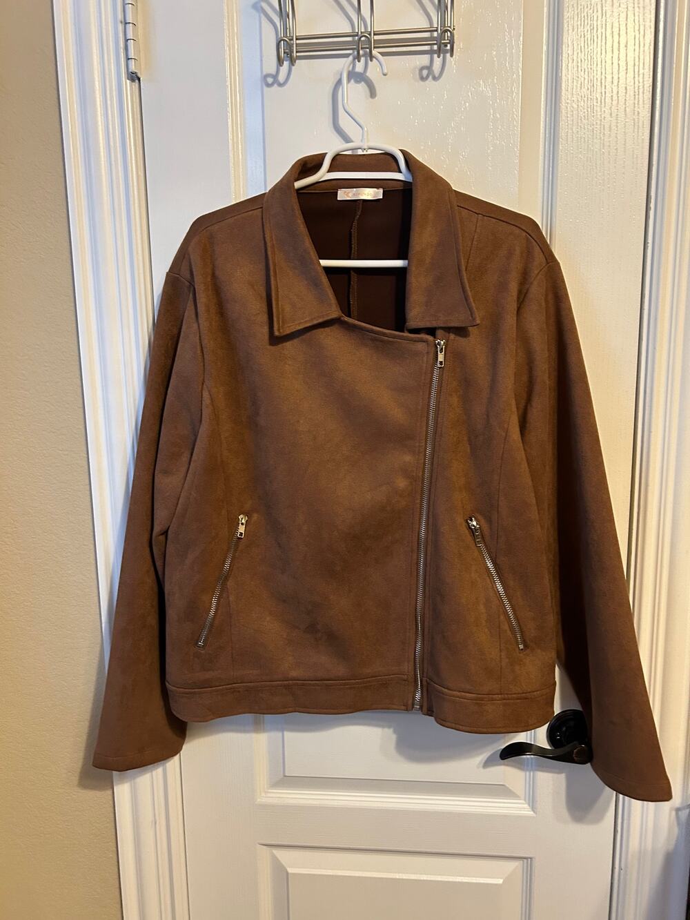 Brown Faux Suede Moto Jacket Size XXL Asymmetrical Zip